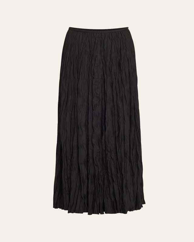 Crinkled A-Line Midi Skirt